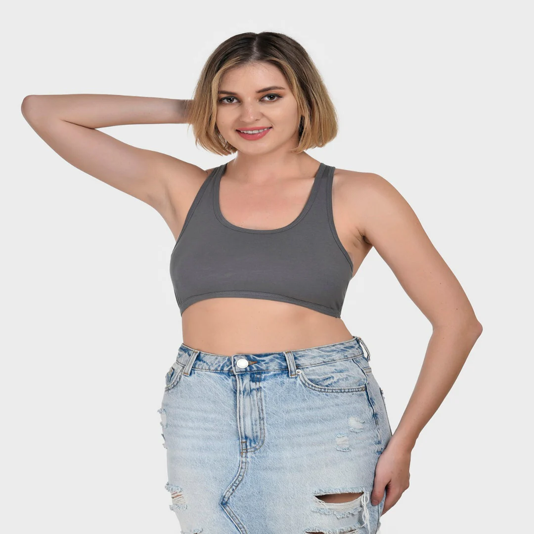Bruchi Club Grey Racerback Cotton Non-Padded, Medium Impact Fit  Sports Bra - Image 3