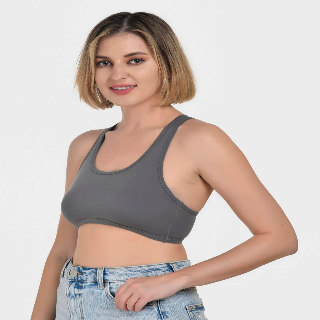 Bruchi Club Grey Racerback Cotton Non-Padded, Medium Impact Fit  Sports Bra - Image 4