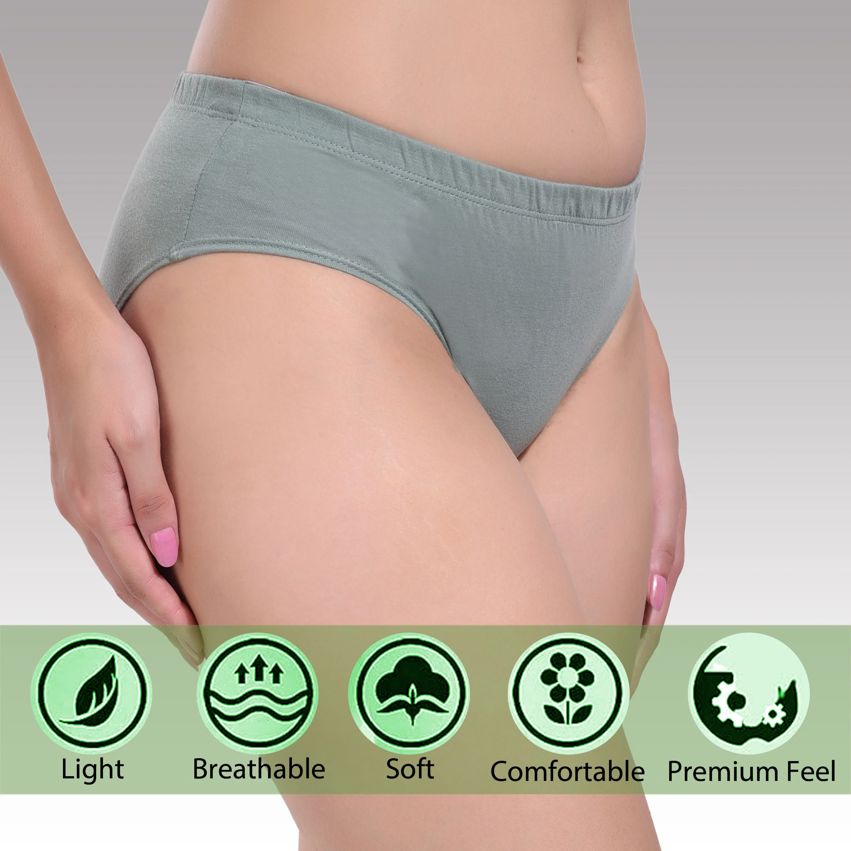 Solid Light Green Cotton Hipster Panty for women - Image 3