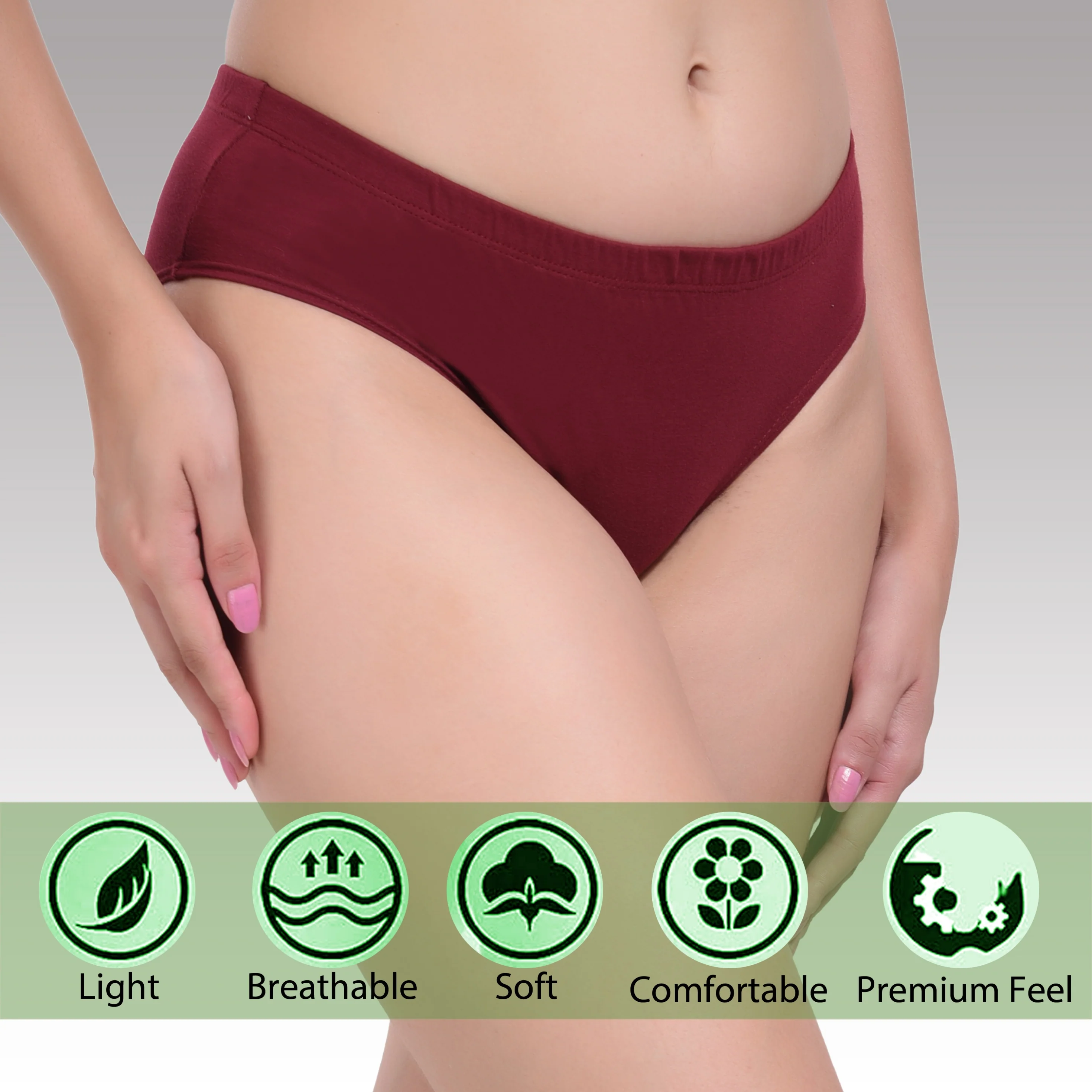 Solid Maroon Cotton Hipster Panty for women - Image 3