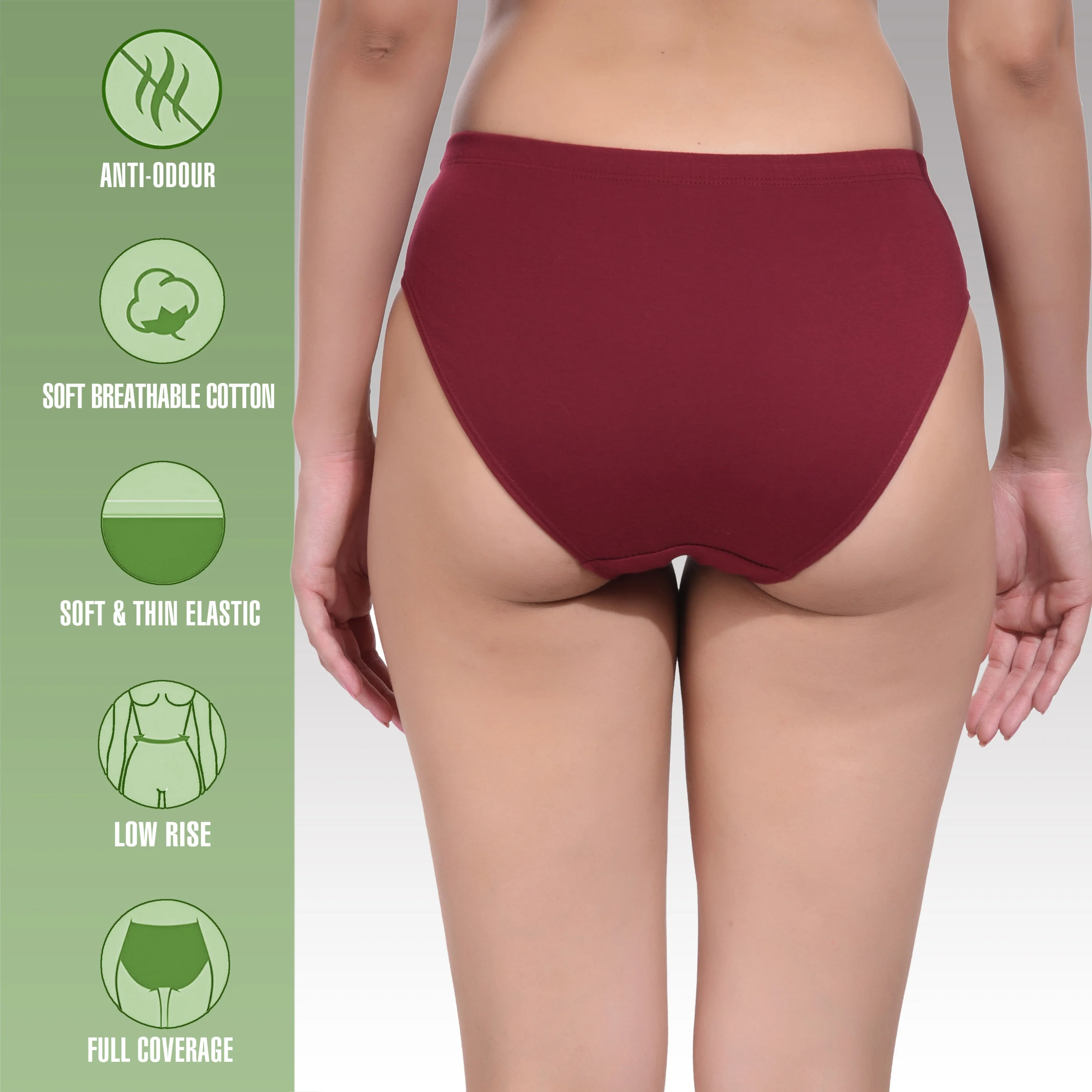 Solid Maroon Cotton Hipster Panty for women - Image 4