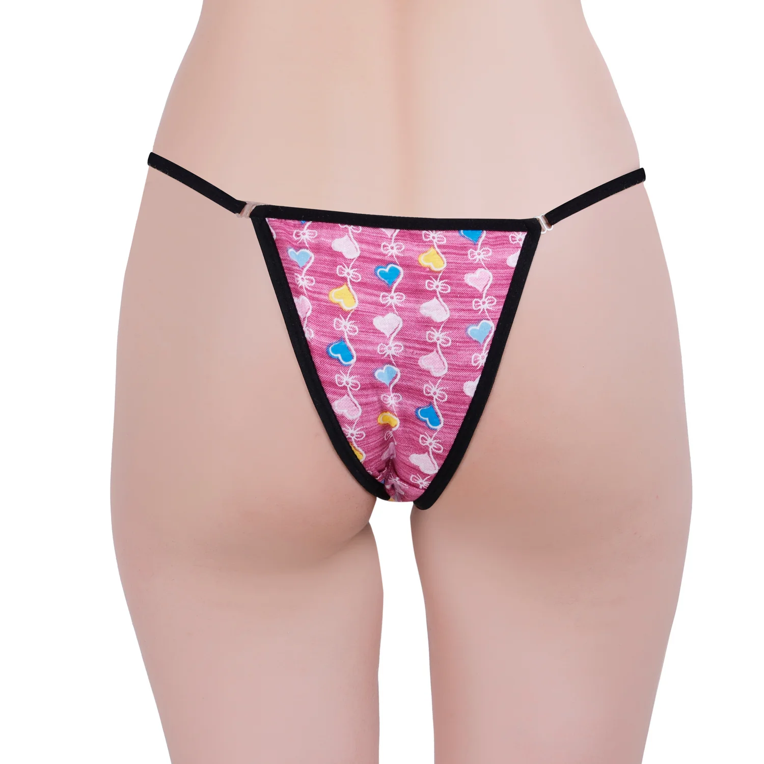 Women’s Pink Heart Print Adjustable String Thong Panty - Image 5